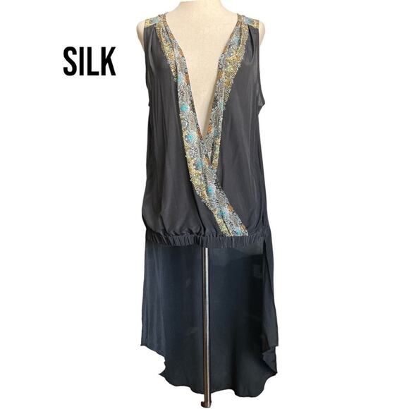 NWT Camilla SILK Crystal Embellished Black Cross Front Top Long Back 2 - Picture 1 of 11